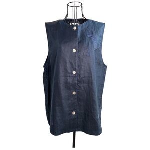 David Dart Collection Linen Lagenlook Sleeveless Button Front Top Black Small